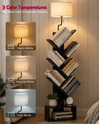 XBurmo 6 Tier Tree Bookshelf with Lights - Small Bookcase, Compact Book Tower with Drawer, Corner Bookshelf for Bedroom, Living Room and Home Office Storage, Black