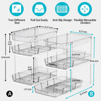 Delamu 2 Pack 3-Tier Bathroom Under Sink Organizers and Storage, Multi-Purpose Stackable Pantry Organization and Storage, Pull Out Clear Kitchen Bathroom Cabinet Organizer with Movable Dividers, Grey