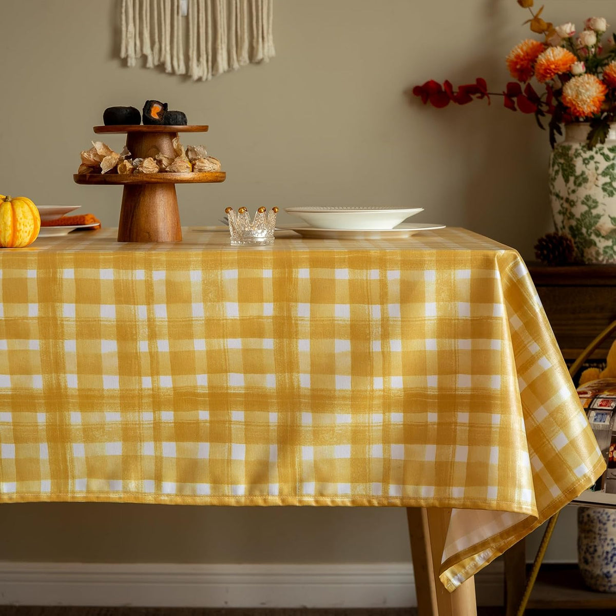 GLORY SEASON Machine Washable Flowers and Leaves Printed Tablecloth Oblong Table Cover for Outdoor Indoor Dining Parties Dining Patio Kitchen Decor RectangleTable Cloth