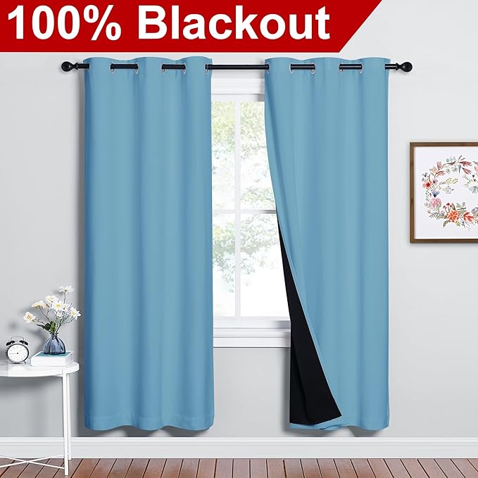 NICETOWN Teal Blue Full Shade Curtain Panels, Teal Blue, Pair of Thermal - Image 2