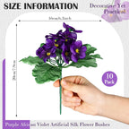 10 Pcs Artificial African Violets, Purple 9 Inches Flowers