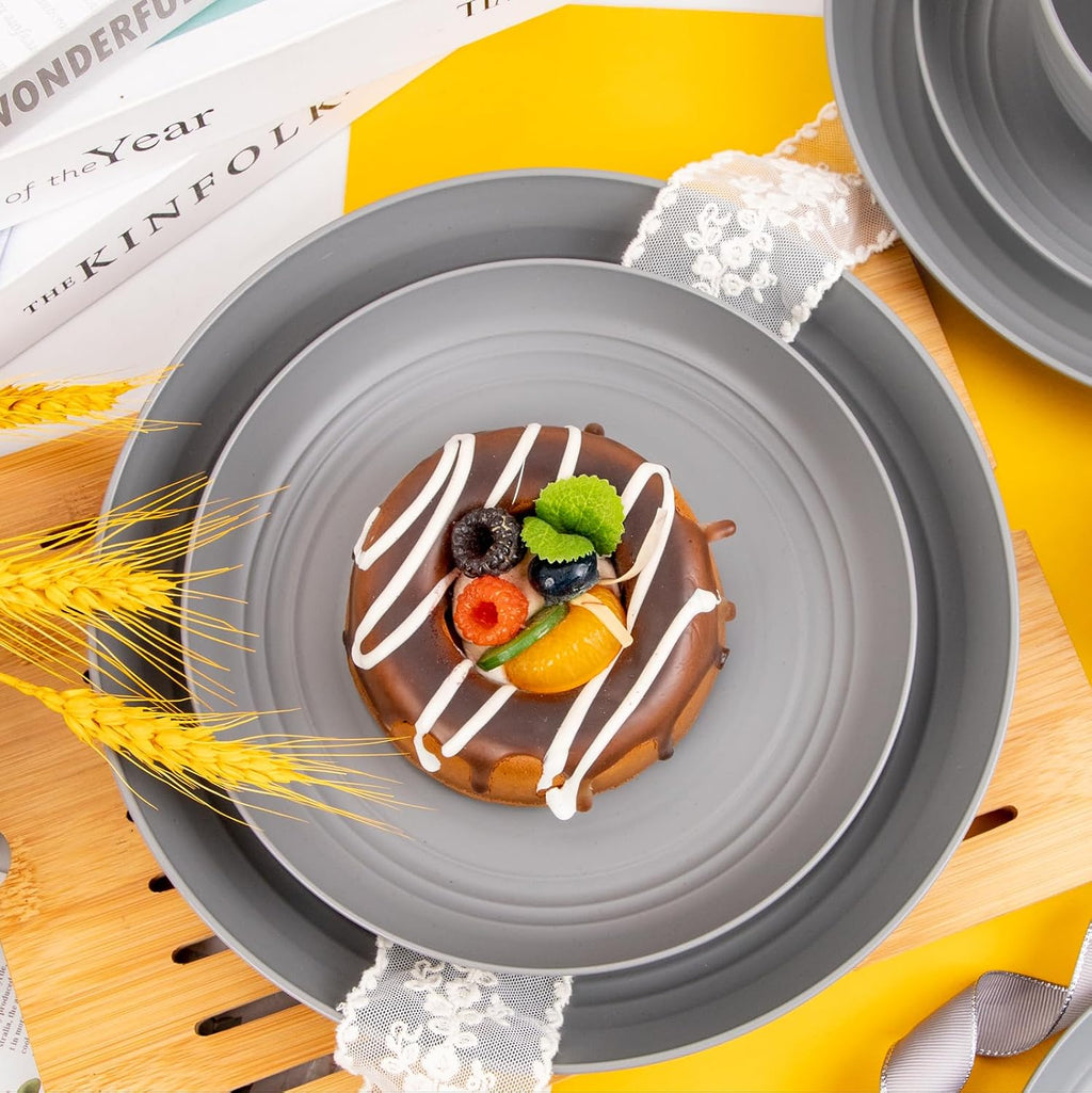 LIYH Grey 48 Pcs Unbreakable Wheat Straw Dinnerware Sets RV Camper BPA