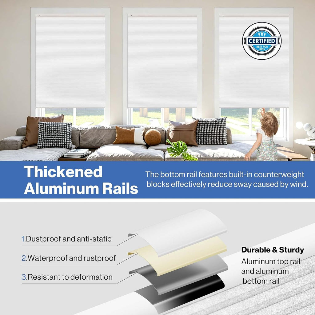 No Drill Blackout Cellular Shades, White, 36" W x 64" H