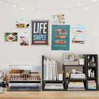 NUTIKAS Desk Shelves Desktop Organizer Shlef - Black Office Organization for Top of Desk Organizers and Accessories Corner Bookshelf Table Top Shelving Small Hutch Decorations for Office