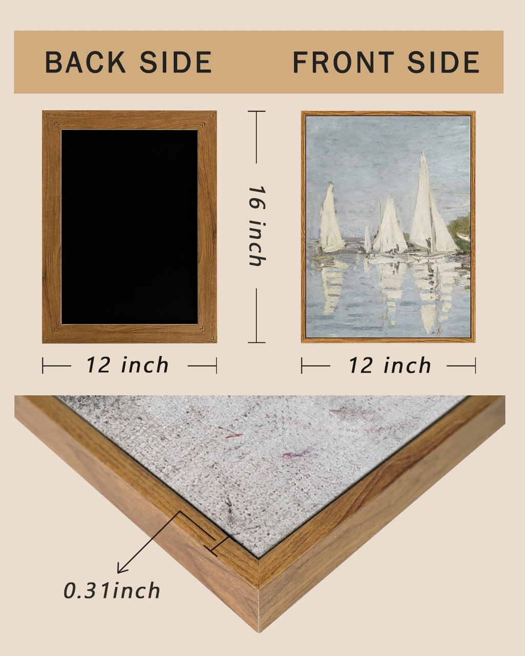 ARPEOTCY Vintage Framed Canvas Wall Art, 12x16inch, Farmhouse Summer Sailboat Wall Decor, Nautical Lake Art Prints Home Decorations, Seascape Paintings for Living Room Bedroom Office Decor