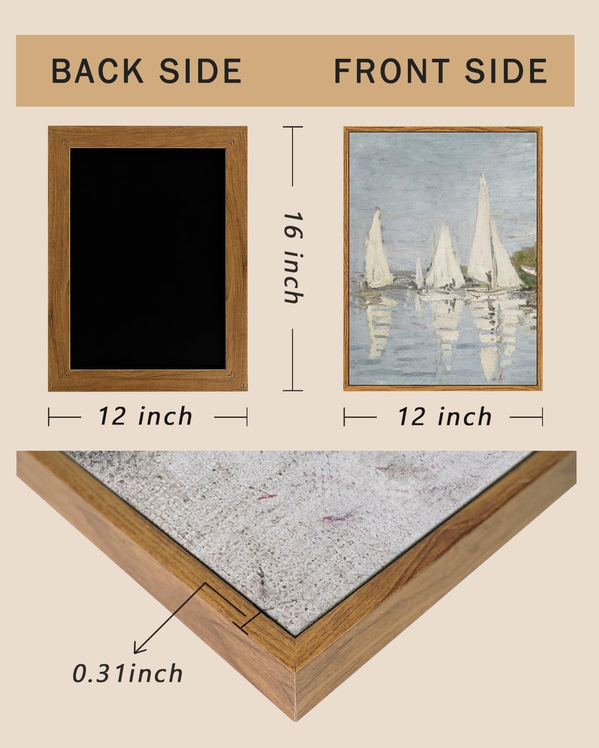 ARPEOTCY Vintage Framed Canvas Wall Art, 12x16inch, Farmhouse Summer Sailboat Wall Decor, Nautical Lake Art Prints Home Decorations, Seascape Paintings for Living Room Bedroom Office Decor
