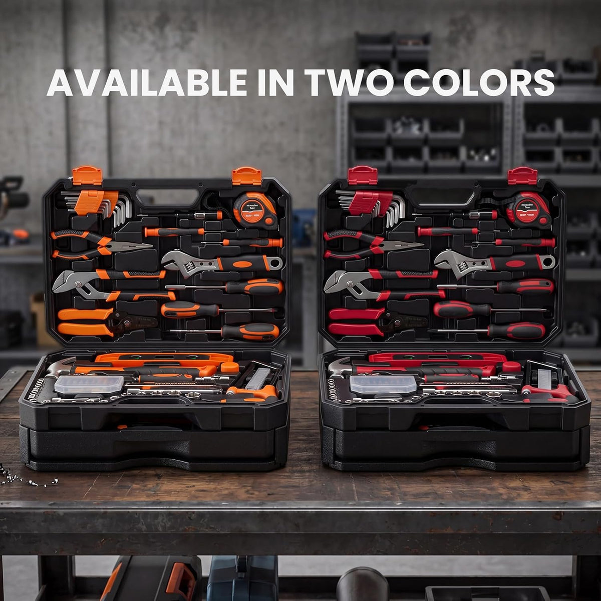 OLIXIS 330 Piece Home Repair Tool Kit with Pull-Out Drawer, Carbon & Cr-V Steel Tool Box, Complete Homeowners Repair Kit for DIY & Auto Maintenance for Home, Black-Red