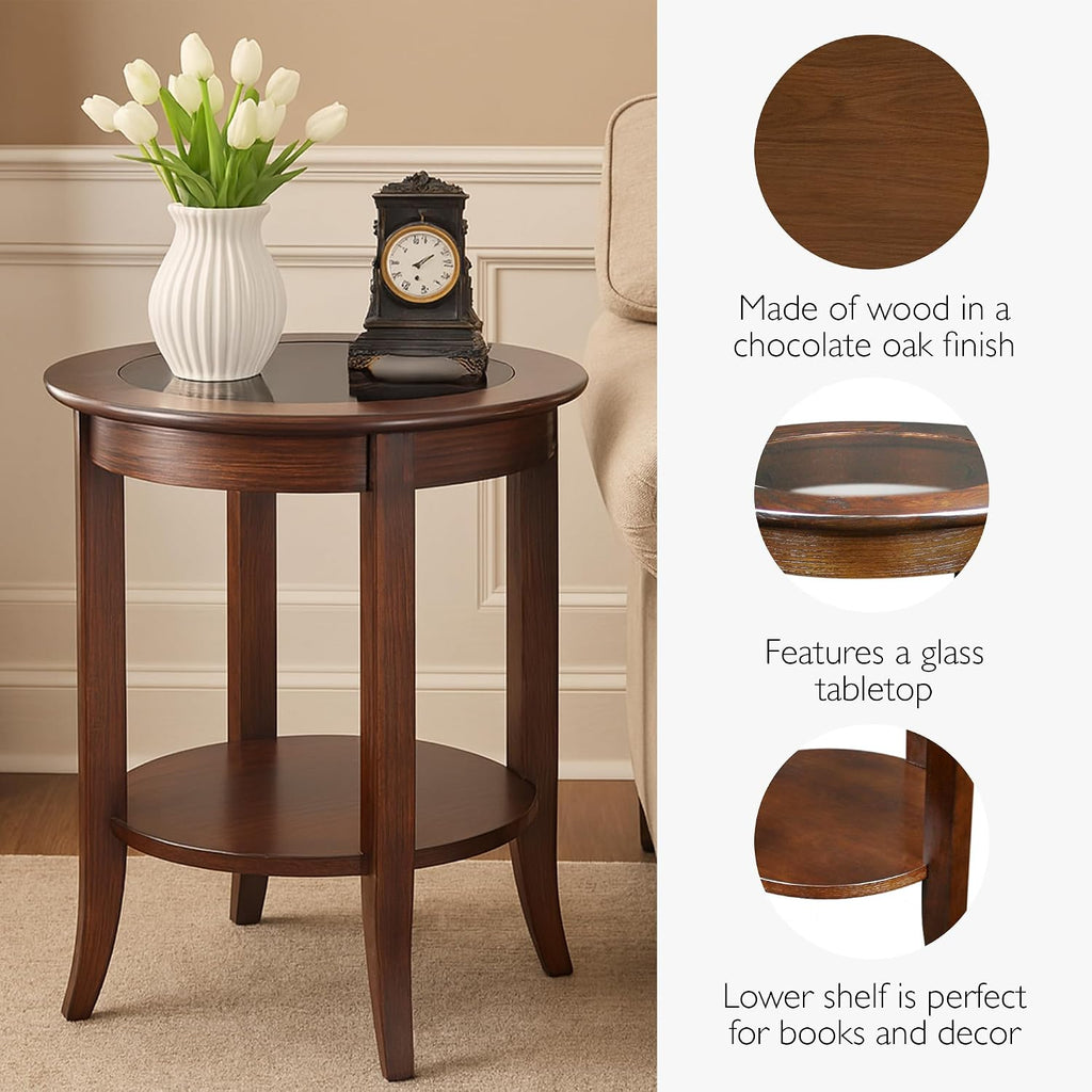 Leick Home Sheldon Round End Table, 18", Chocolate Oak