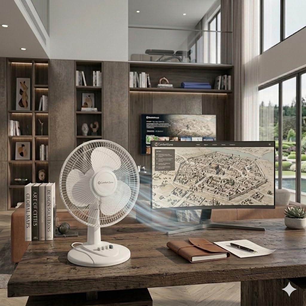 COMFORT ZONE 12" 3-Speed Oscillating Table Fan for Home - White