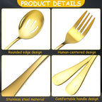 12 Pcs Gold Serving Utensils Set Include Stainless Steel Large Serving Spoons Slotted Spoons Forks Soup Ladle Pie Server - Metal Utensils for Parties Buffet Catering, Dishwasher Safe