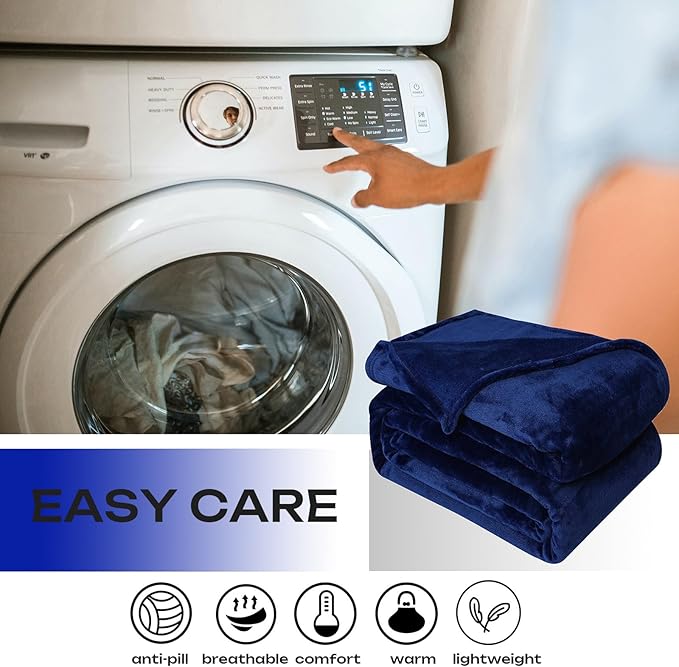 JIAHANNHA Navy Blue Throw Blanket Twin Size 60 by 80 Inches Flannel Fleece - Image 5