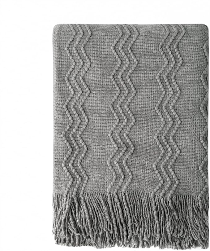 BOURINA Greyish Throw Blanket 50x60 Inches Throw Textured Solid Soft Sofa Couch by BOURINA