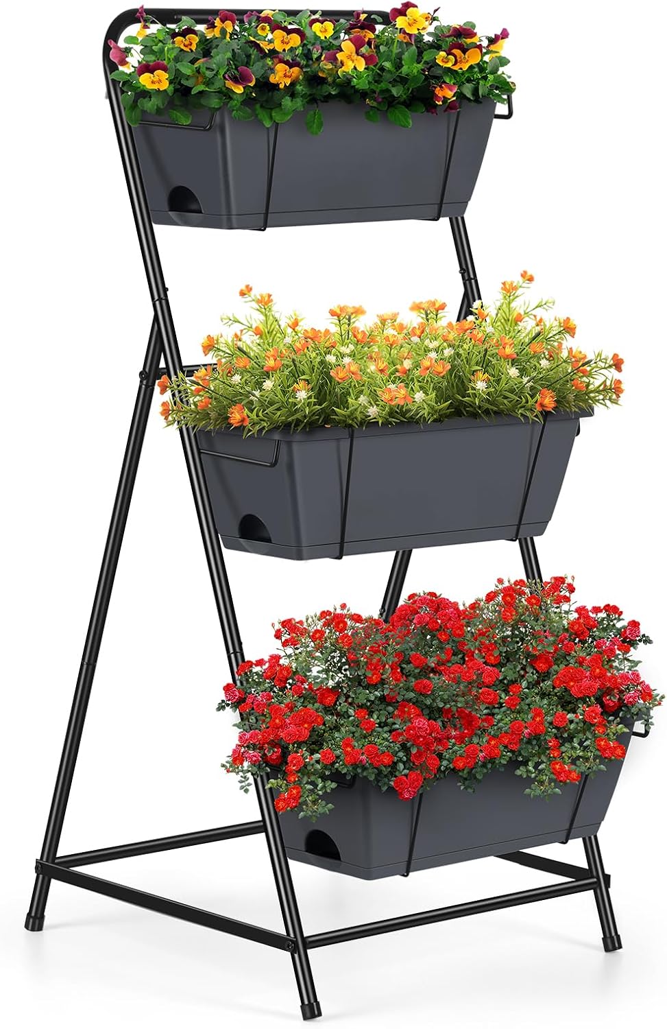 Vertical Raised Garden Bed 3 Tier Elevated Garden Planters Standing Planter Box Outdoor and Indoor for Plants Herbs Flowers Vegetables Brick Red