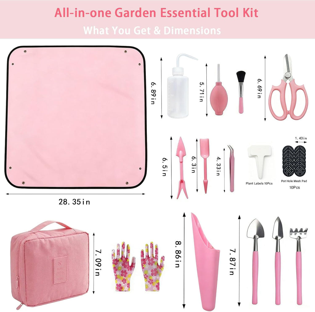 34 Pcs Succulent Tools Set for Plant Care, Mini Gardening Tools for Indoor Plants, Repotting & Pruning, Ideal for Beginners & Women Pink