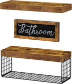 QEEIG ‎Bathroom Shelves with Decor Sign (Brown, 15.7")