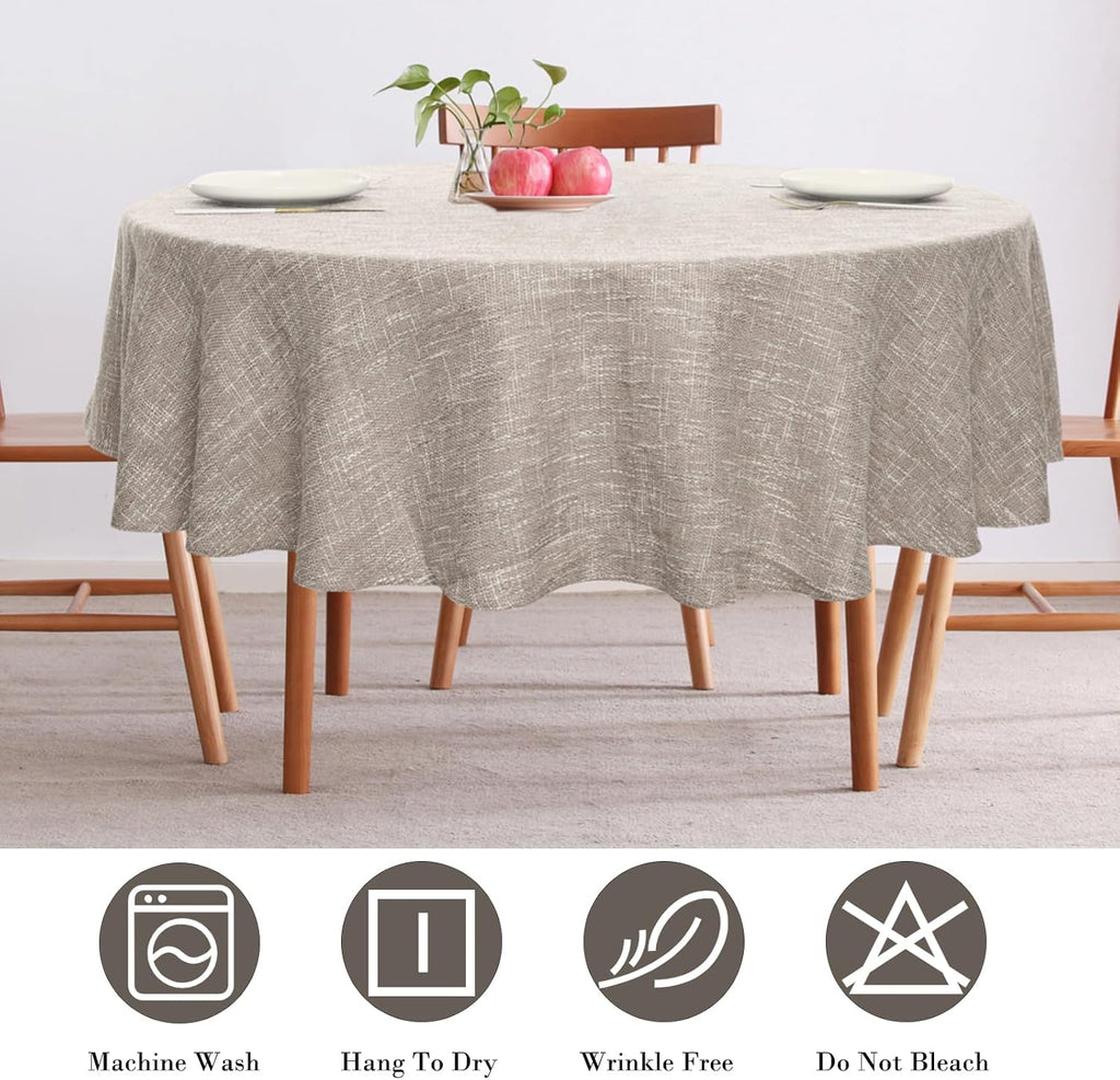 Rakila Linen Textured Round Tablecloth Solid Color Cotton Linen Heavy Duty Fabric Water Resistant Table Cover for Dining, Farmhouse, Kitchen, Tabletop Decoration (48inch, Light Gray)