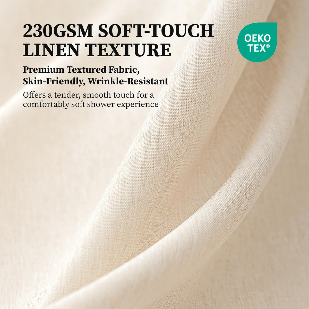 Beige Linen Textured Waterproof Cloth Shower Curtain Set, 72x72, Cream