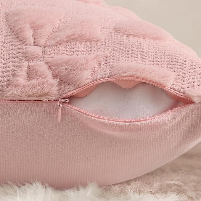 decorUhome Pink Bow Pillow Covers Set of 2 Coquette Aesthetic Cute Preppy Plush - Image 8