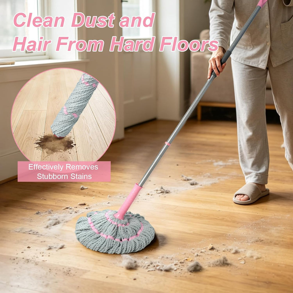 Self Wringing Twist Mops with 57 in Long Handle,Gray Pink