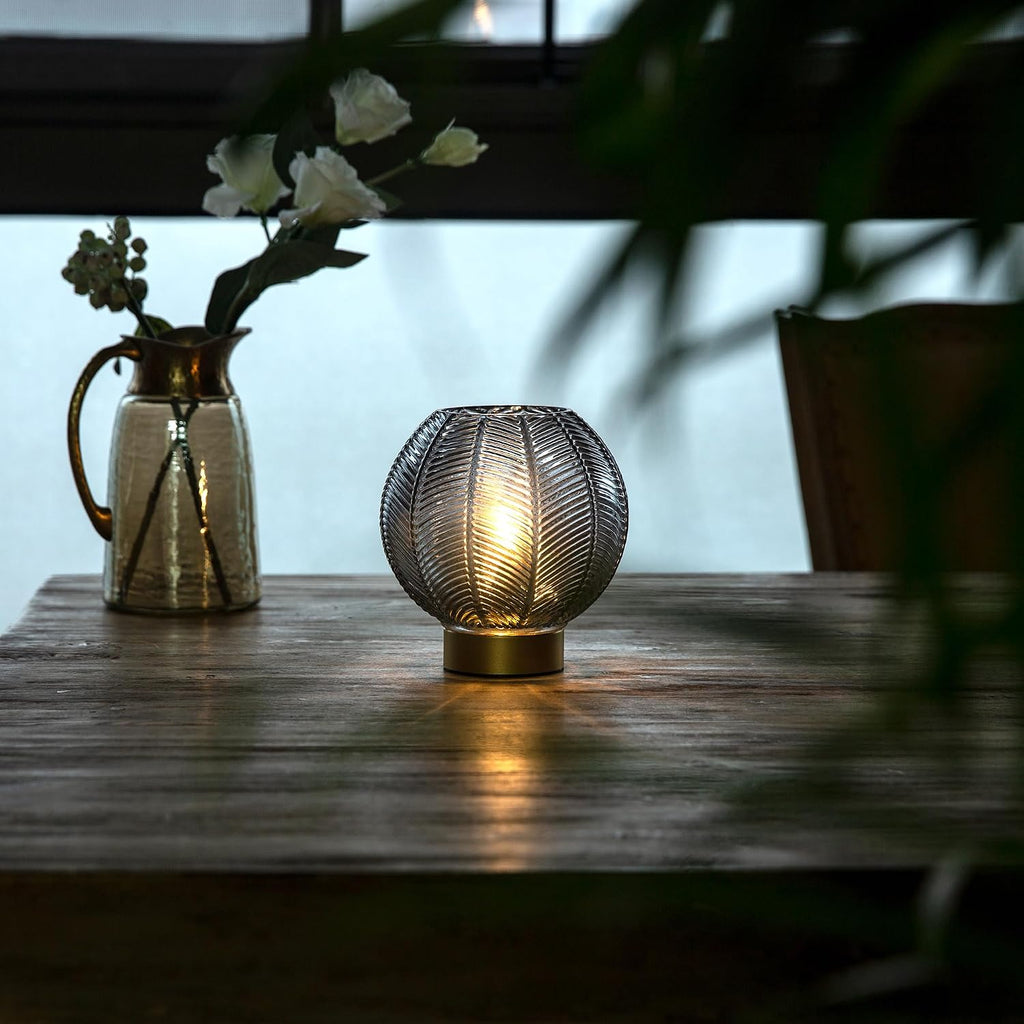 LUSHARBOR Battery Operated Decorative Glass Table Lamp with Timer Grey