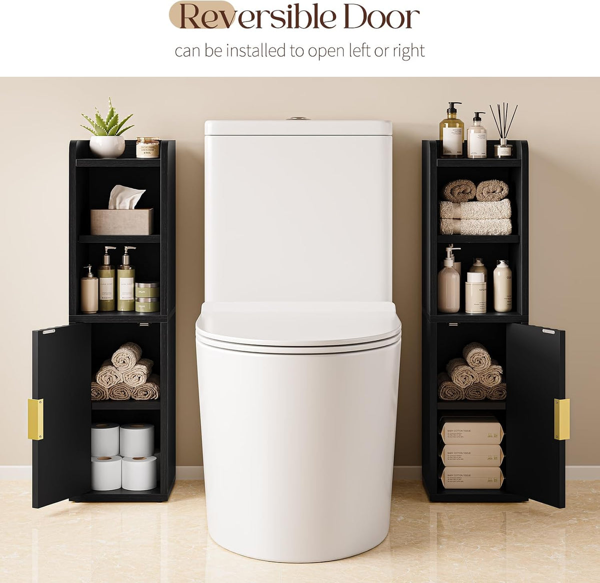 Yoobure Fluted Small Bathroom Storage Cabinet, Narrow Paper Cabinet, Black