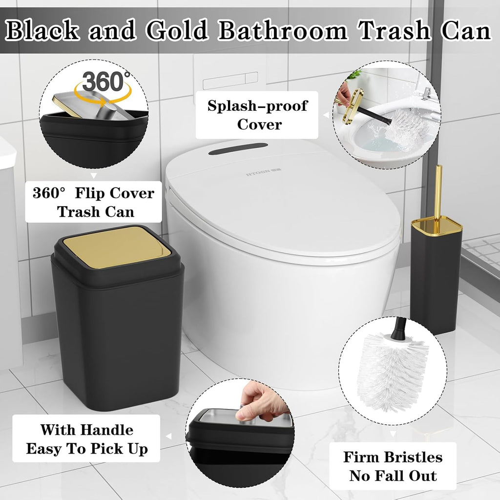XLHOMO Bathroom Set, Black Bathroom Set, 9 PC Black and Gold Bathroom Set