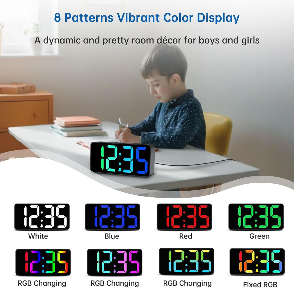 DreamSky Small Digital Alarm Clock for Bedroom, RGB Kids Alarm Clock Boys