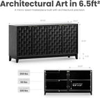 MALOL 59" Fluted Sideboard Buffet Cabinet with Storage, Wood Buffet Table with 4 3D-Checkerboard Doors & Adjustable Shelves, Kitchen Dining Room Coffee Bar Cabinet, Mid Century Modern Style, Black