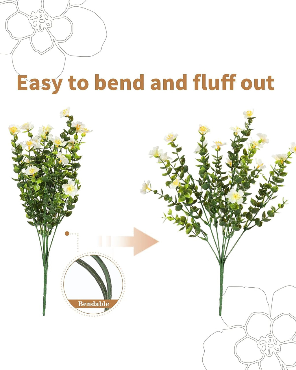 Outdoor Fake Flowers, Artificial Flowers for Outdoors, 12 Bundles Faux Plants with Silk White Flowers for Porch Decor Garden Patio Home Aesthetic