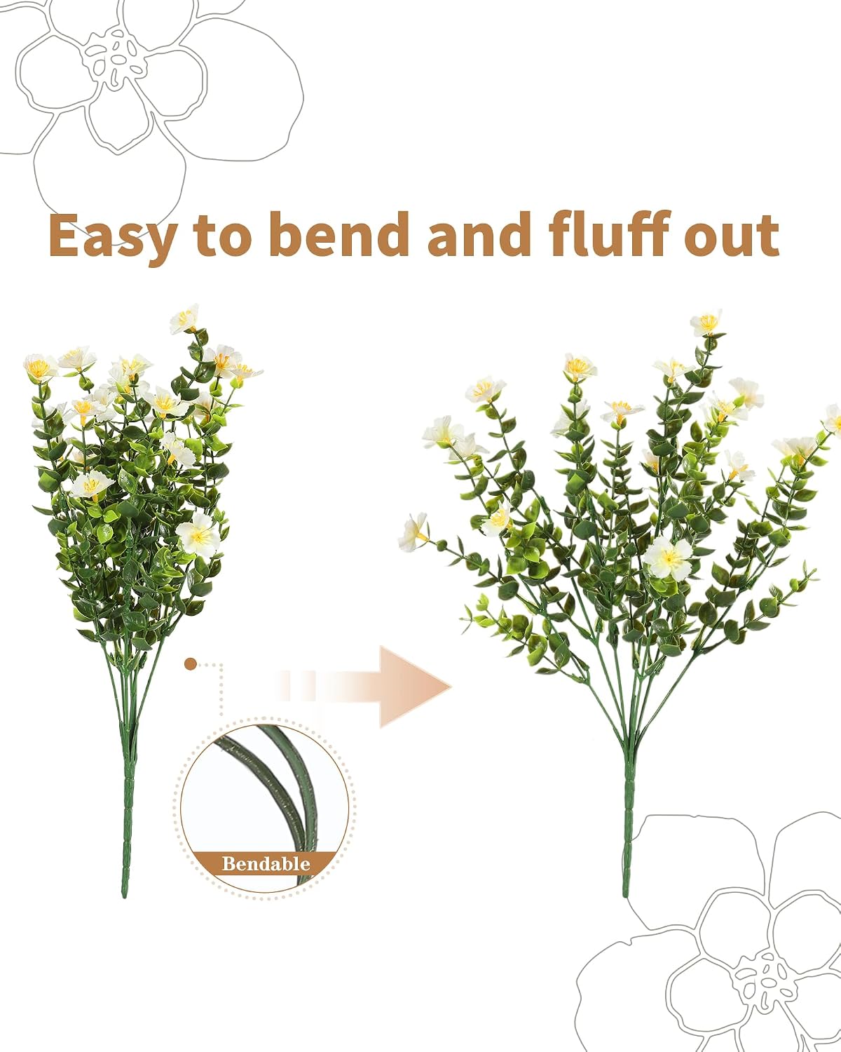 Outdoor Fake Flowers, Artificial Flowers for Outdoors, 12 Bundles Faux Plants with Silk White Flowers for Porch Decor Garden Patio Home Aesthetic