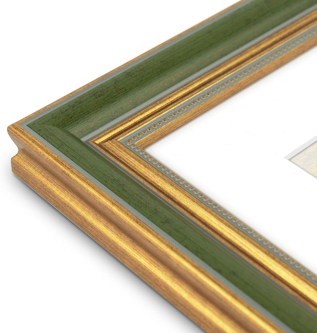 Golden State Art,9x12 Ornate Picture Frame Holds 6x8 Photo,Green Gold