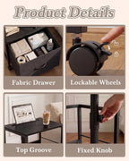 Faesun Night Stand with Charging Station & Swivel Top, Black Gray