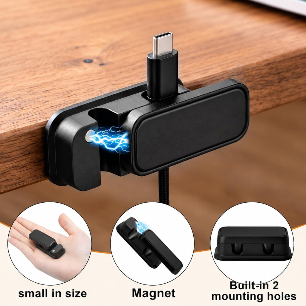 Tellegloww 50 Pack Magnetic Cable Clips, Double Hole Cord Holders, Black