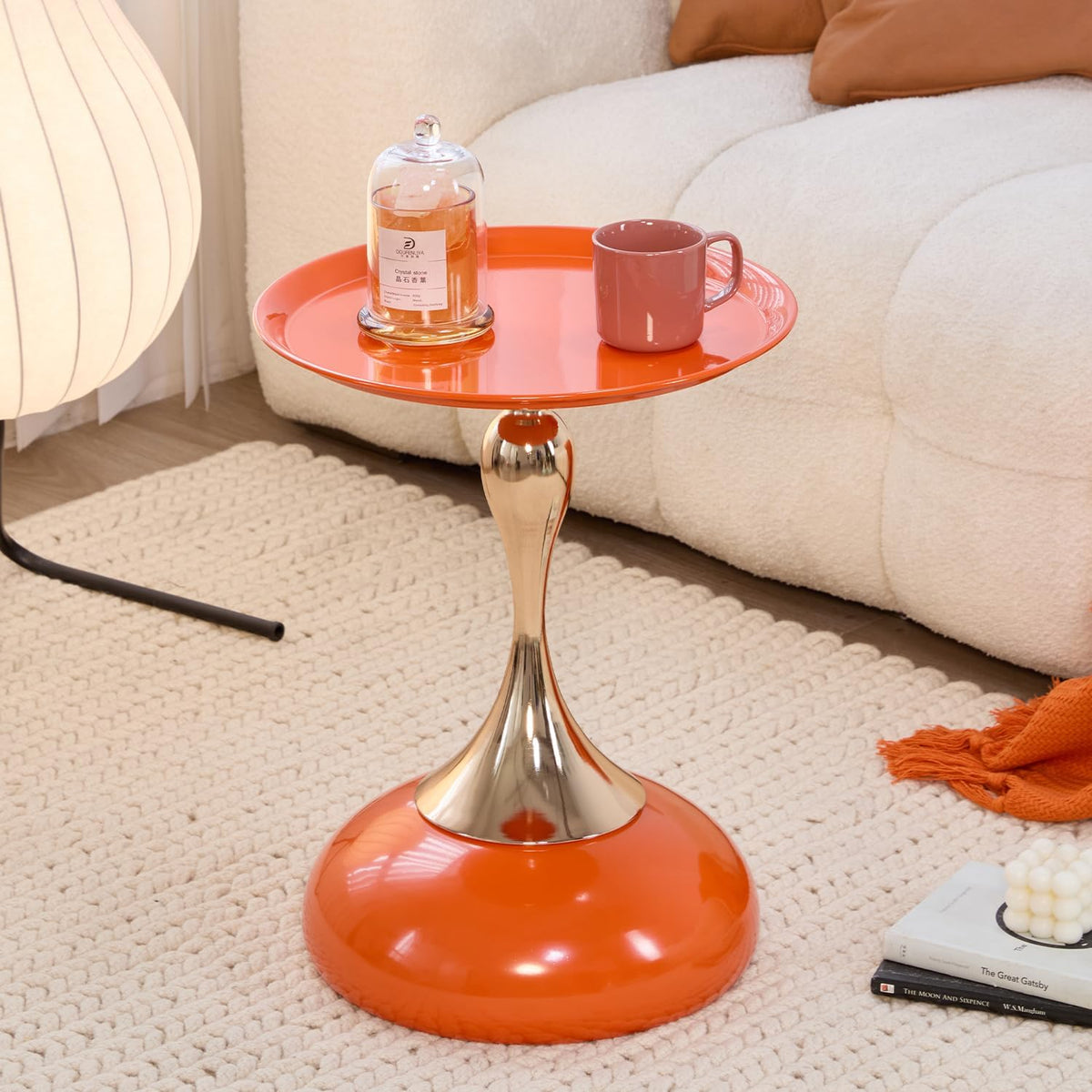 2-Pack Sleek Hourglass Side Table (Light Green & Hermes Orange) - Modern Stylish Accent Table with Glossy Finish & Metallic Detail - Ideal Decor for Living Room, Bedroom & Home Spaces