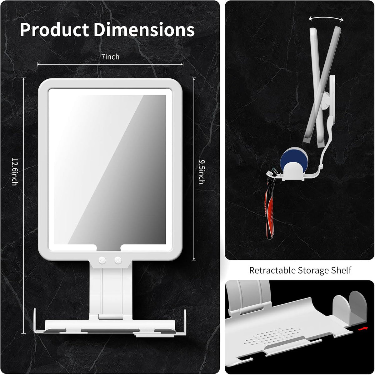 Lighted Shower Mirror Fogless for Shaving, Heated Fog Free Large 9.5*7inch