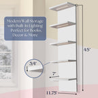 Sorbus LED Light Display Shelf - Vertical 5 Tier Wall Shelf Unit with 2 Hooks, Column Utility Shelving for Home Decor, Wall-Mounted Floating Shelves for Bathroom, Bedroom, Vanity, Figurine Display