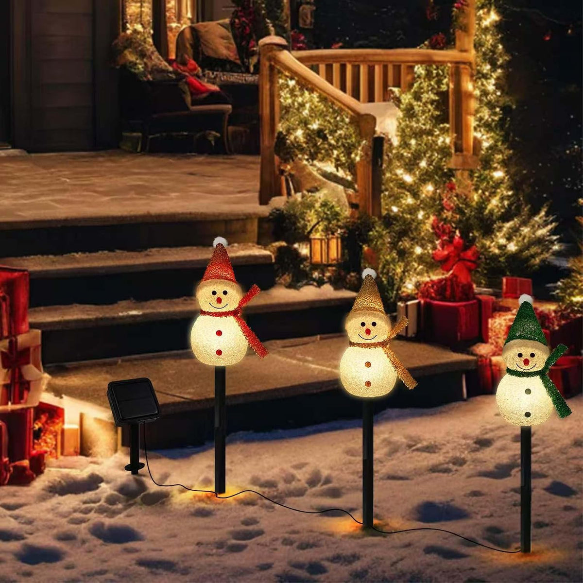 3PCS Solar Christmas Decorations Outdoor, Solar Pathway Stakes Lights
