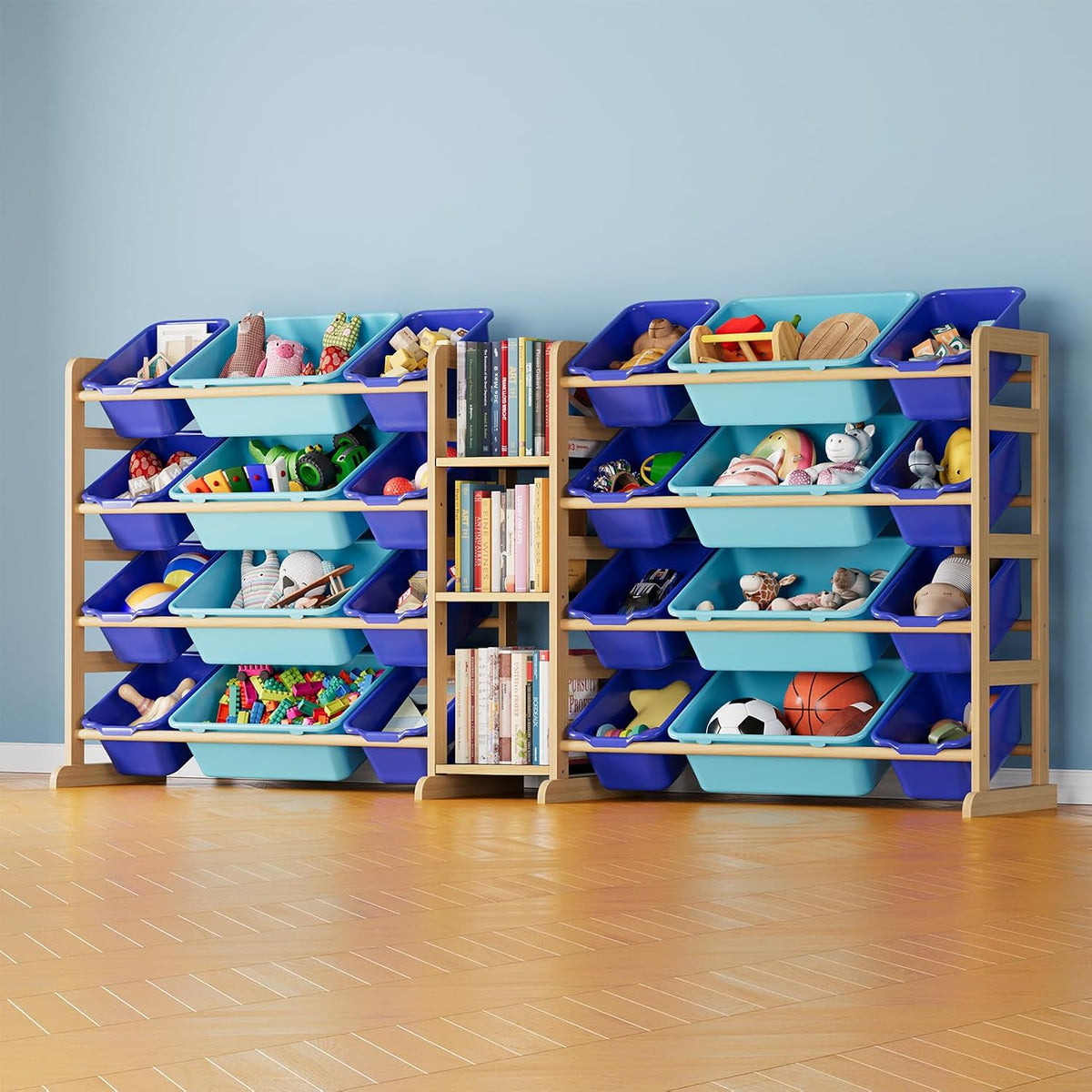 SpaceAid Large Toy Storage Organizer with 24 Bins and 3 Shelves, Toy Organizers Storage Bookshelf, Kids Bin Shelf Box Bookcase for Bedroom Playroom Organization Room Decor, White