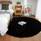 Ghouse Faux Rabbit Fur Round Rug 4ft Black Round Rugs - Image 2