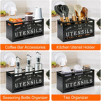 Large Black Wood Utensil Holder for Kitchen Decor Spoon Spatula Organizer