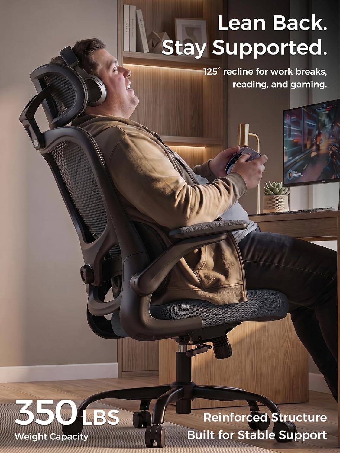 Ergonomic Office Desk Chair, Adjustable Dual Lumbar Support & Thick Seat