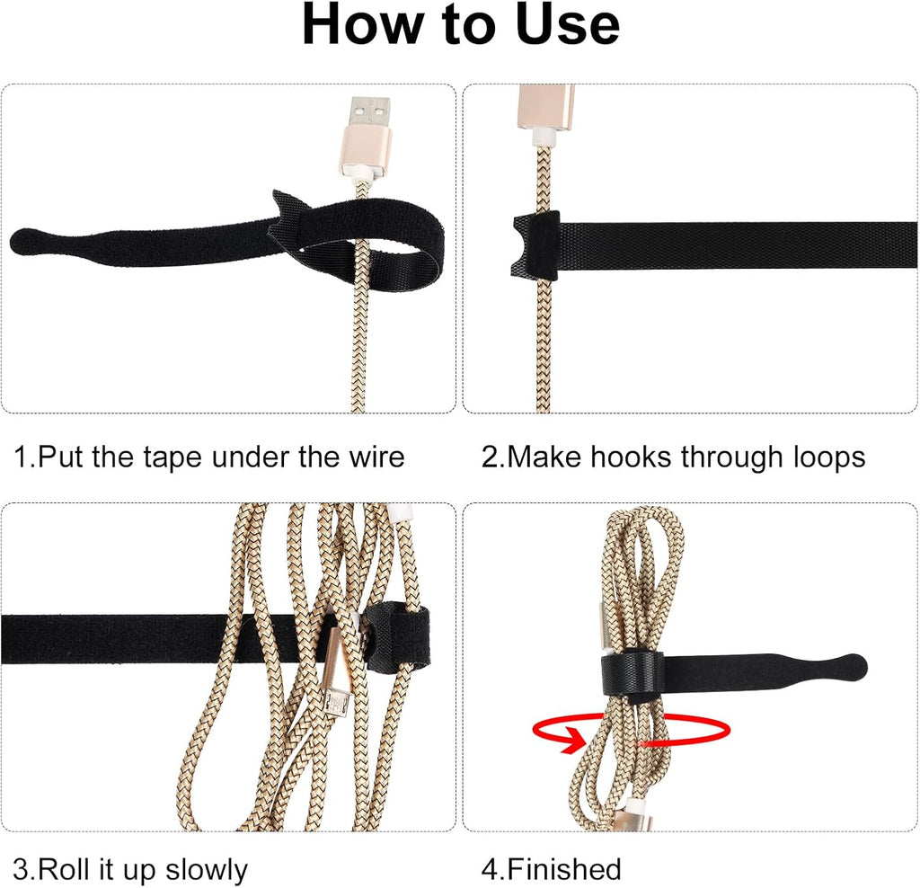 OneLeaf 110PCS Reusable Cable Ties, Adjustable 8-inch Cord Organizer Ties, Multi-purpose Hook Loop Cable Management Wire Ties for Organizing Home, Office, Data Centers, Black (Pack of 2)