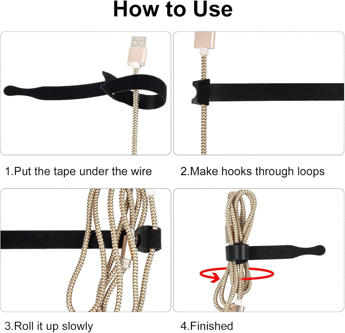 OneLeaf 110PCS Reusable Cable Ties, Adjustable 8-inch Cord Organizer Ties, Multi-purpose Hook Loop Cable Management Wire Ties for Organizing Home, Office, Data Centers, Black (Pack of 2)