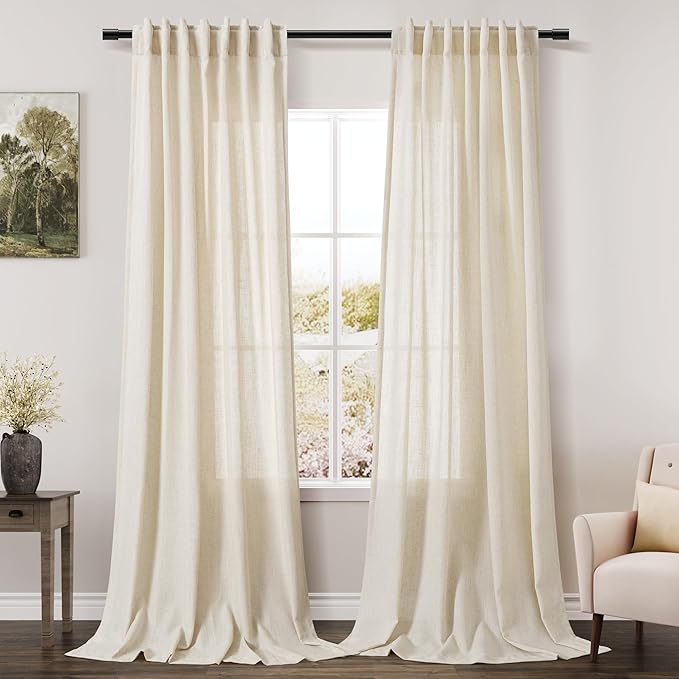 Warm Beige Linen Curtains 90 Inch Long 2 Panels Set by Nanspring