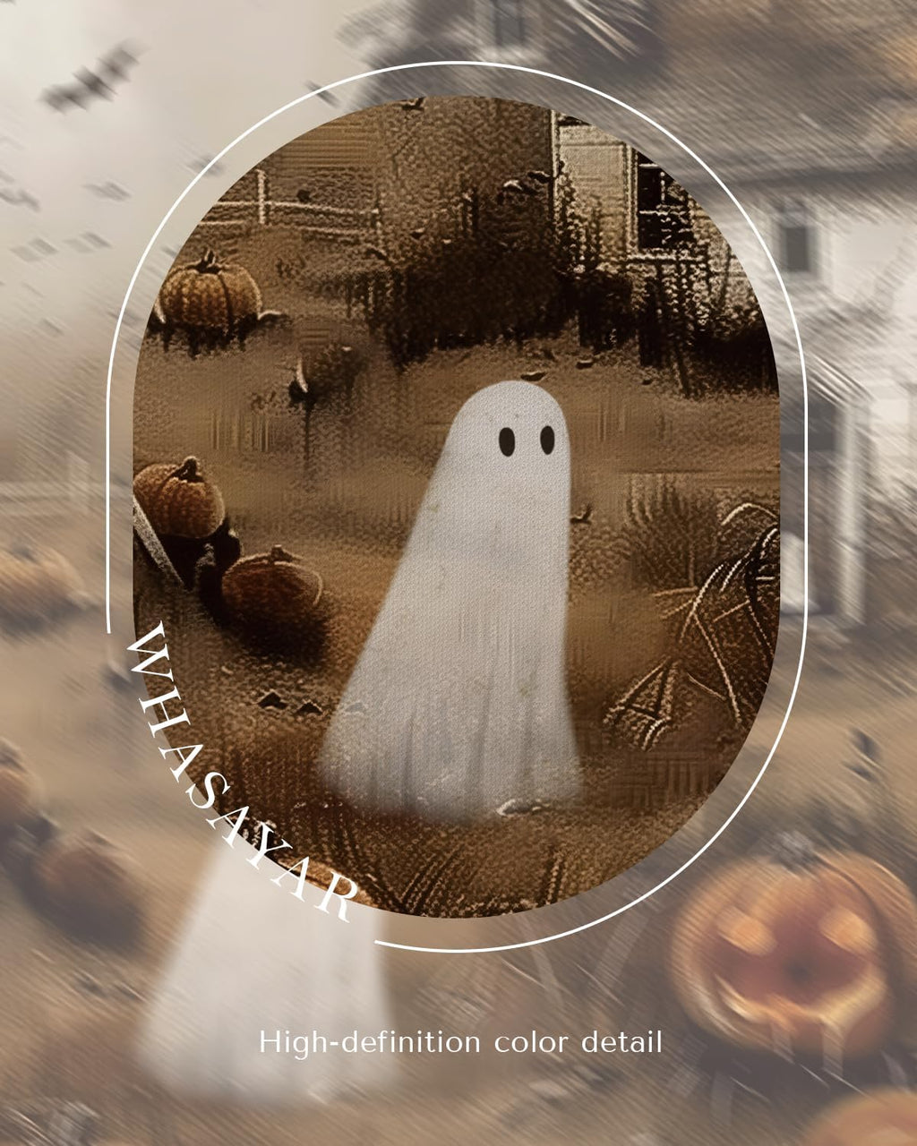 Vintage Gold Framed Spooky Halloween Wall Art, 13x16 Haunted House Jack-o’-Lanterns Bats Canvas Painting Print, Ghosts Pumpkins Halloween Picture Holiday Home Room Atmospheric Decor