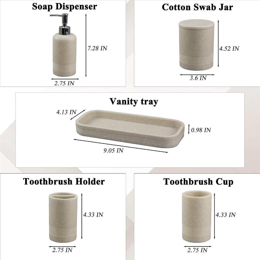 LIN CHUAN 6-Piece Bathroom Accessories Set, Bathroom Organizer, Beige