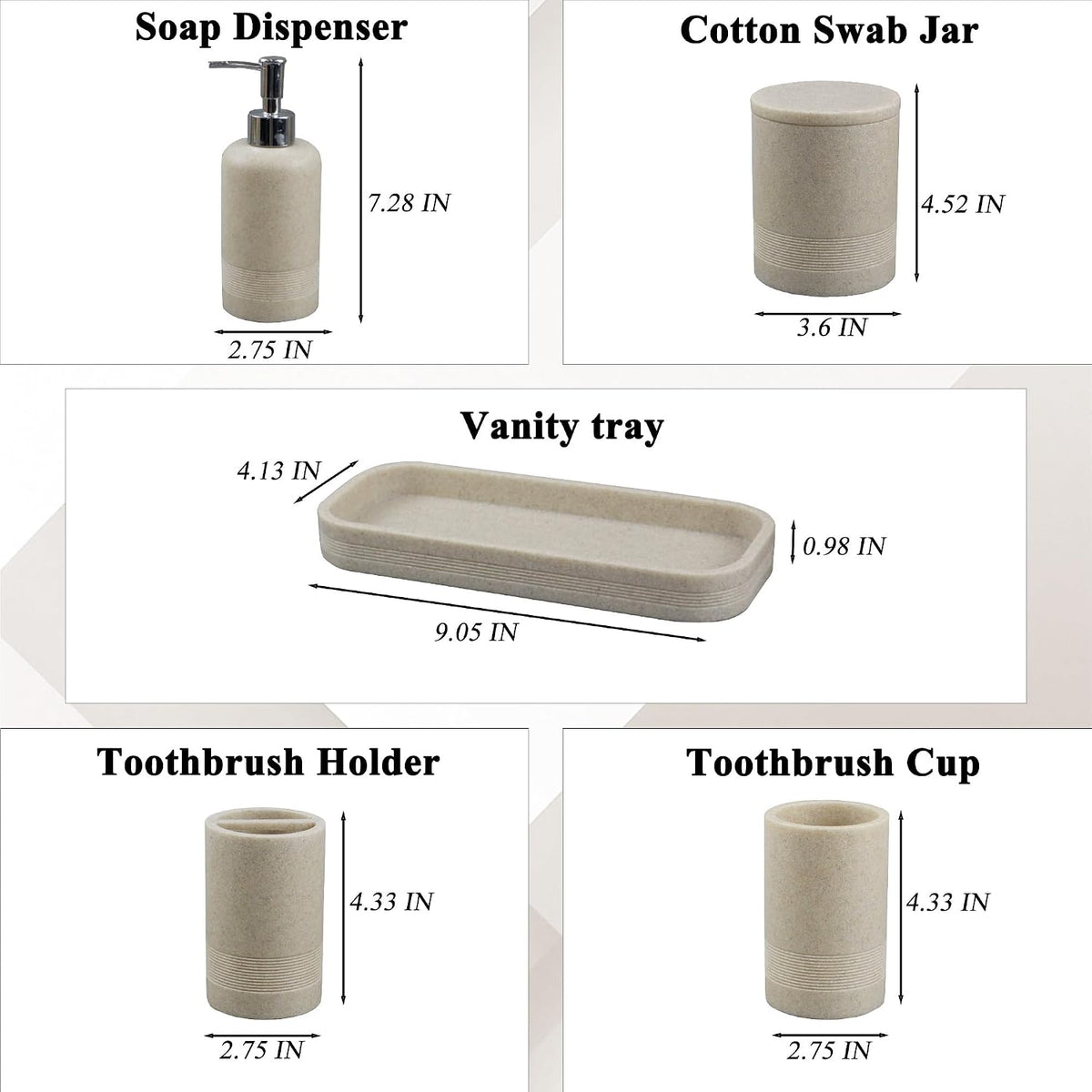 LIN CHUAN 6-Piece Bathroom Accessories Set, Bathroom Organizer, Beige