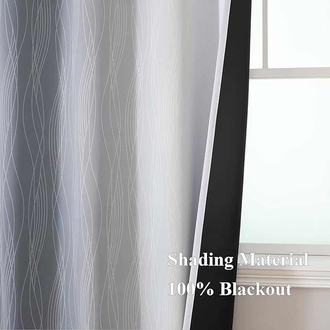 Estelar Textiler Grey and Greyish White Gradient Blackout Curtains 102 Inches - Image 5