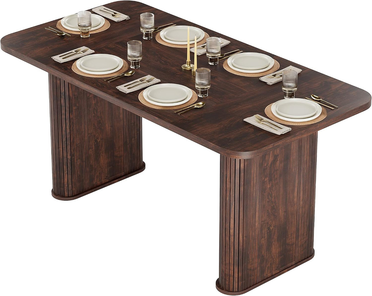 Garvee Dining Table for 6-8 People - 62" Long Kitchen Table, Black Walnut