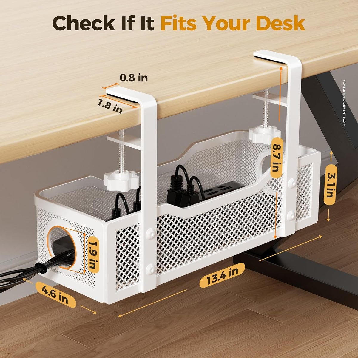 Under Desk Cable Management Tray, 13.4" Metal Cord Organizer, White
